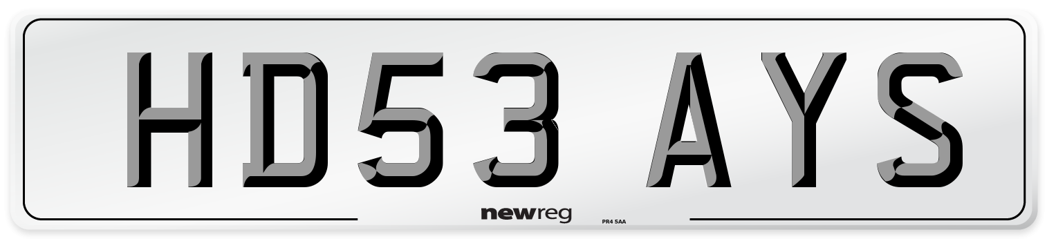 HD53 AYS Number Plate from New Reg